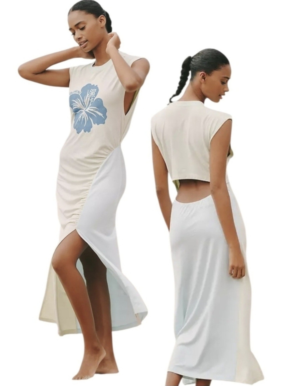 NWT Anthropologie Celandine Bungy Tee Dress XL Hibiscus Ruched Cutout Open Back